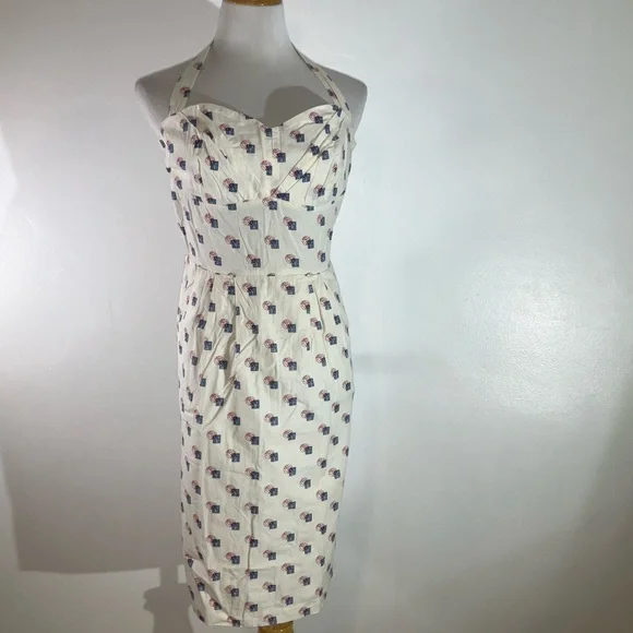 Anthropologie Cream Halter Sheath Midi Dress - Picture 2 of 14